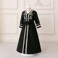 thumbnail image 4 of Muslim Maxi Dress for Girls Kids Long Sleeve Zip Up Long Robe with Belts Vintage Classic V Neck Abaya Flowy Casual Modest Embroidered Dresses Pullover Jumper Dubai Prayer Robes Black 4-5 Years, 4 of 6
