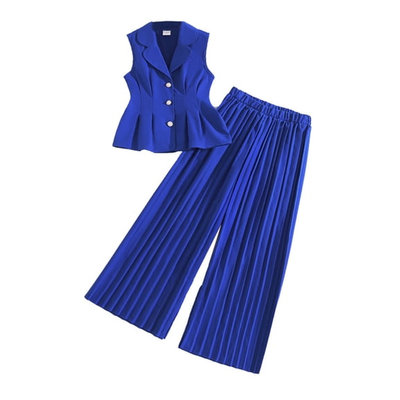 Tiijoy Girls Summer Outfits 2 Piece Fashion Sleeveless Top Pleated Wide Leg Pants Set, Sizes 7-12