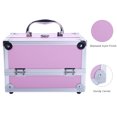 thumbnail image 2 of Makeup Train Case with Lock and Mirror, Portable Aluminum Cosmetic Organizer Box 2 Trays (Pink), 2 of 9