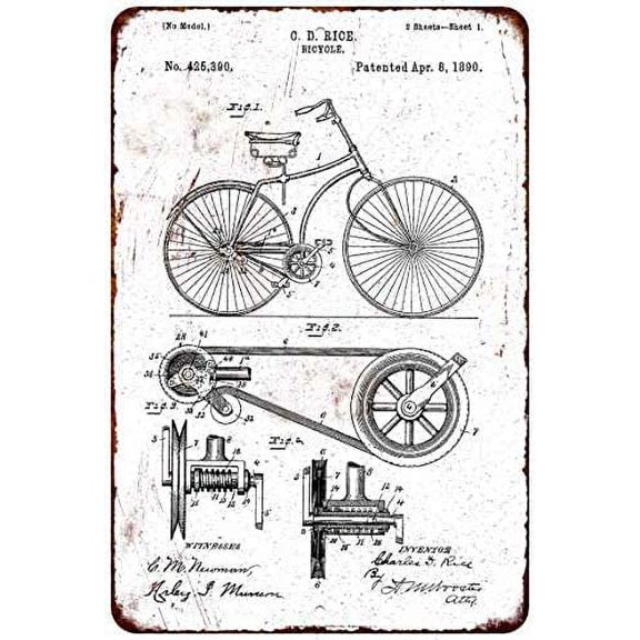 Bycicle Patent Bike Vintage Retro Reproduction Gift 8 x 12 High Gloss Metal 208120067106