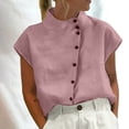 thumbnail image 2 of Womens Shirts Cotton Linen High Neck Cap Sleeve Casual Spring Summer T Shirts for Women Pink Xl, 2 of 5