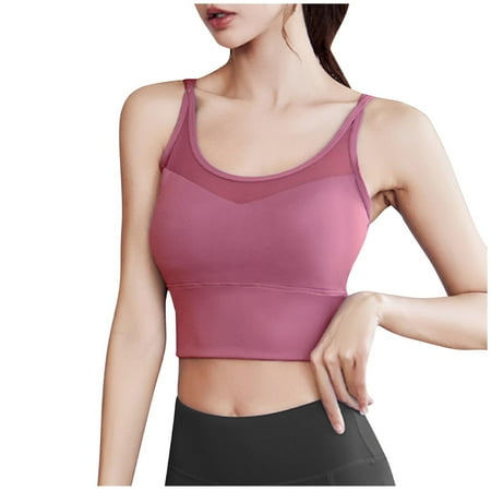 Virmaxy Womens High Impact Sports Bra Spaghetti Straps Mesh Halter Gathered Beauty Back Sports Bra Fine Shoulder Mesh Camisole Gathered Back Sports Bra