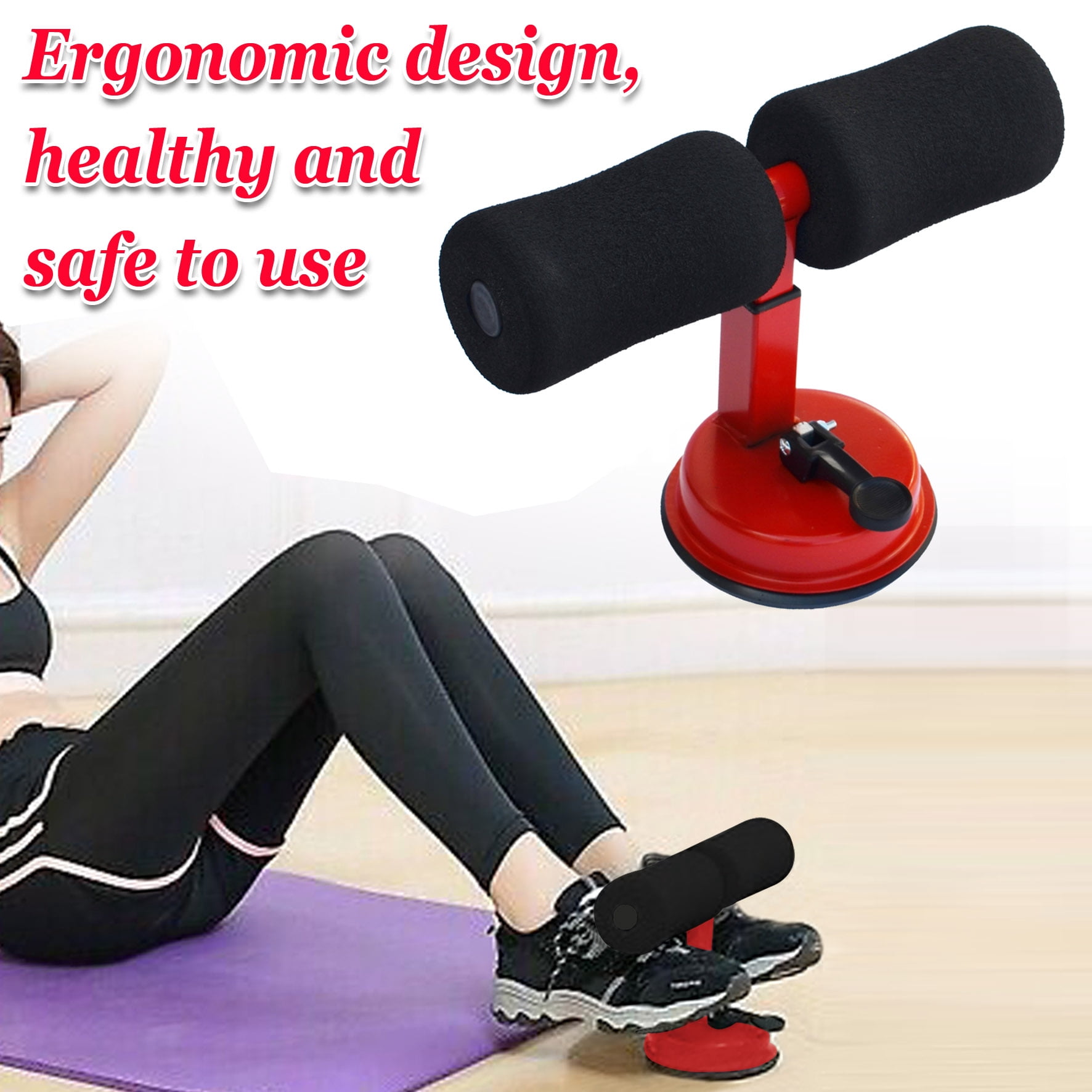 Sunny Sit Up Bar Adjustable Sit Up Assistant Device Household Fitness Equipment for Body Abdominal Stretching Muscle Training(Red with black)