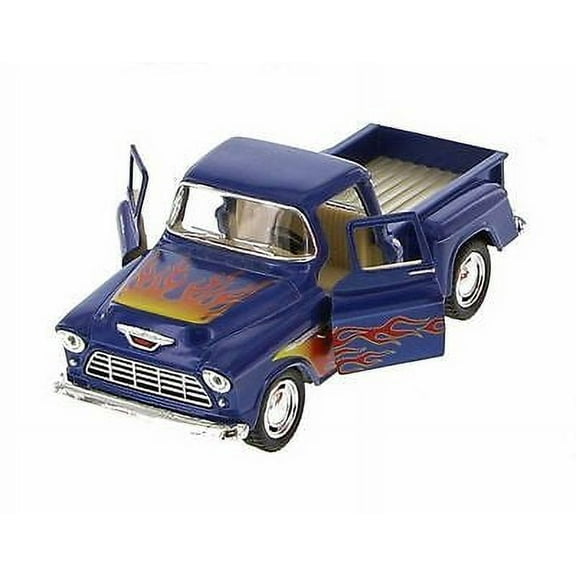 Kinsmart 1955 Chevrolet Stepside Pickup w/ Flames 1:32 Diecast Toy Truck Blue