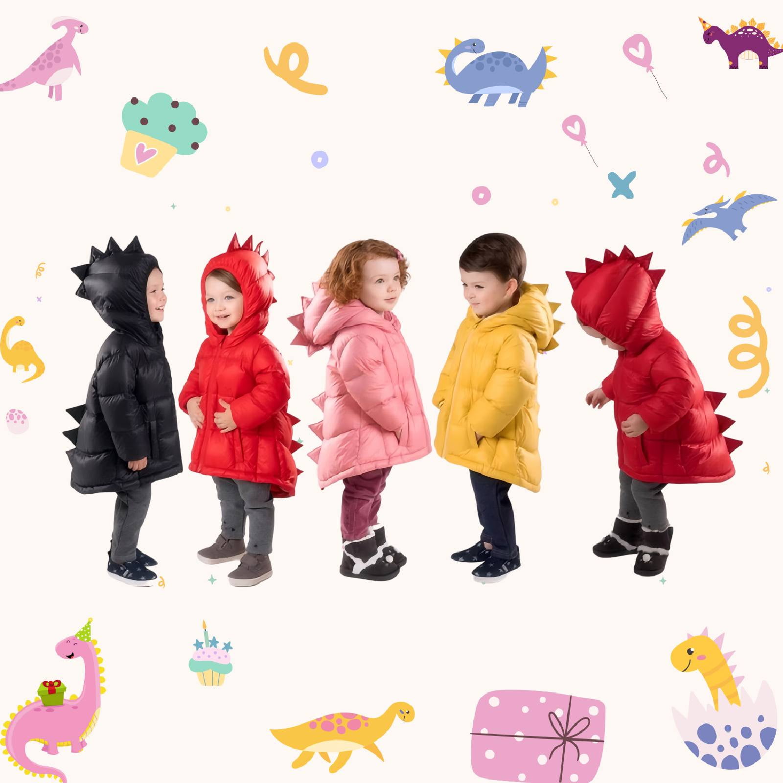 HILEELANG Toddler Boy Girl (12M-7Y) Winter Puffer Jackets Coats Black Dinosaur Hooded Light Weight Padded Outerwear 12-24M