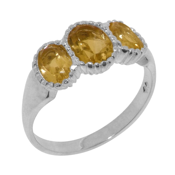 LBG British Made 9k White Gold Natural Citrine Womens Anniversary Ring - 33 size options - Size 10