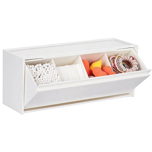 CWYEYE Q-Tip Holder 4 Compartments Wall-Mounted Bathroom Cotton Swab Holder with Removable Divider for Cotton Swabs, Cotton Pads