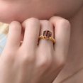 thumbnail image 6 of Gem Stone King 3.77 Cttw Red Tiger Eye and White Created Sapphire 18K Yellow Gold Plated Silver Ring for Women | Wedding Engagement Anniversary Promise Ring for Women | Size 7, 6 of 6