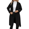 thumbnail image 2 of Women's Notch Lapel Wool Blend Overcoat, Long Length Trench Style Coat, Classic Winter Warm Overcoat, Elegant Casual Outerwear, Versatile Mid-Calf Length Coat Black L, 2 of 8