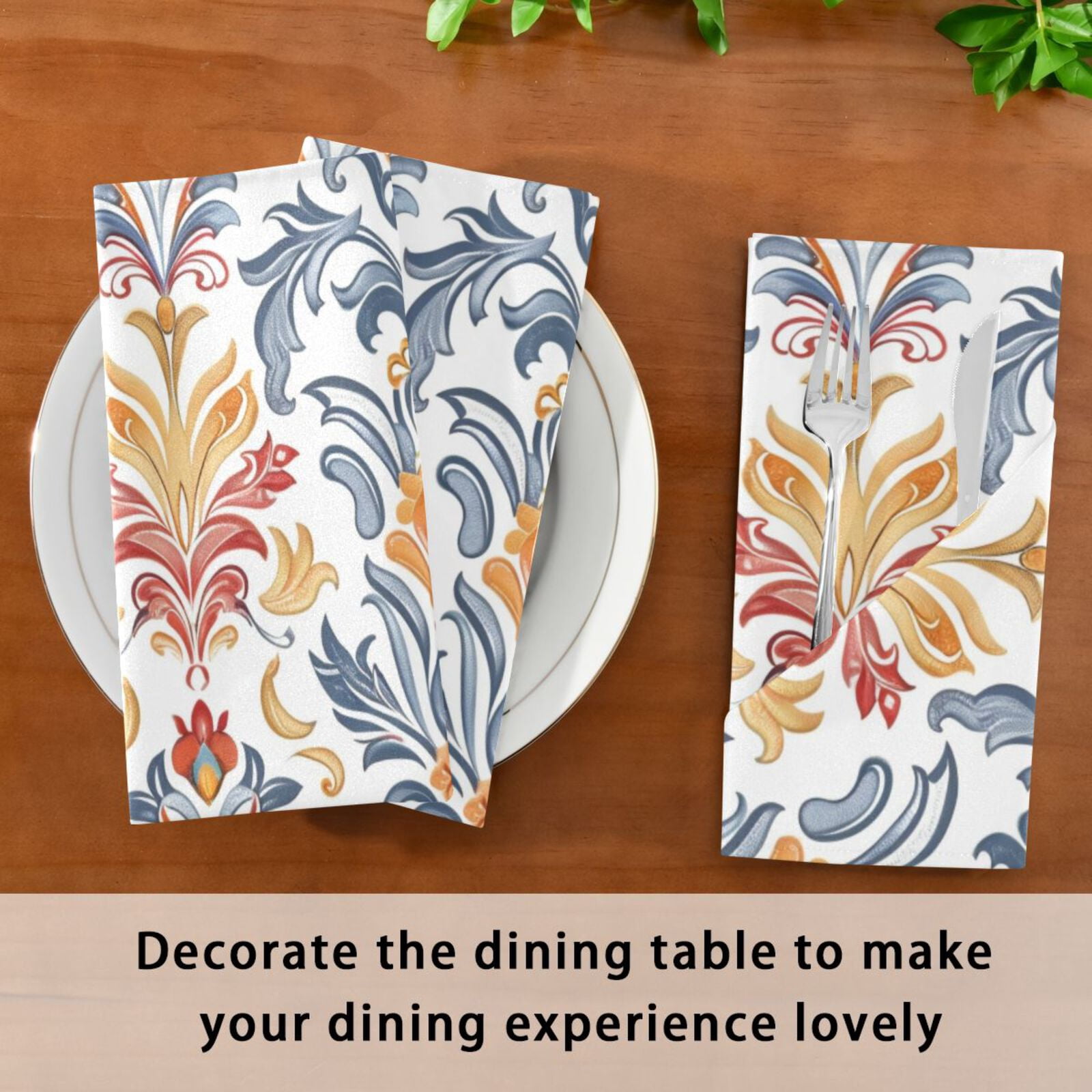JSTEL Classic Baroque Floral Cloth Napkins Set of 6, 20x20 Inch Washable and Reusable Napkin for Decoupage Dinner Party Everyday Use