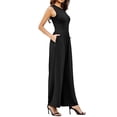 thumbnail image 4 of DL Jumpsuit for Women Sleeveless Wide Leg Overalls Casual Solid Crew Neck One Piece Outfits with Pockets，Complimentary Silk Scarf (Black), 4 of 9