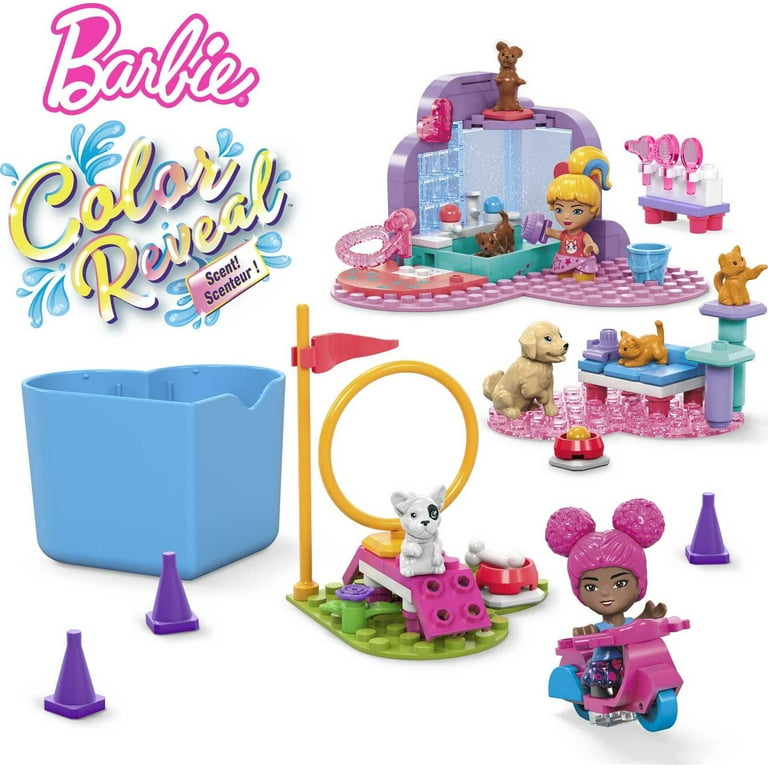 MEGA Barbie Color Reveal Pets Toy with 2 Micro-Dolls, Training