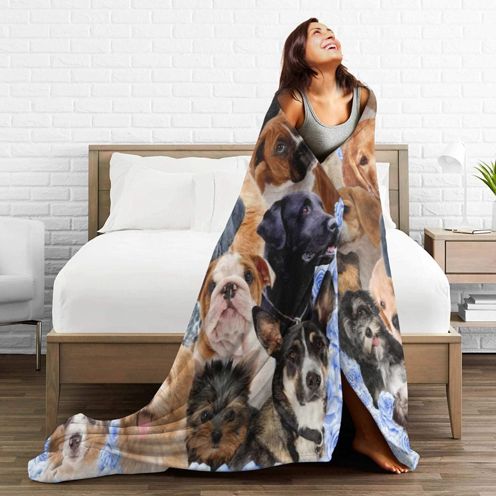Wijzvio Dog Family Throw Blanket Soft Fuzzy Fleece Blanket For Couch Bed Living Room Decoration 60"X50"