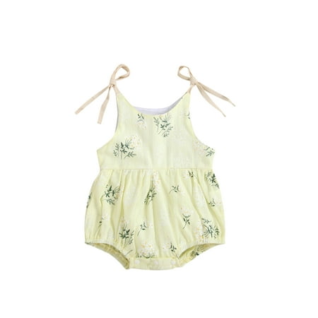 

Arvbitana Baby Girls Sling Romper Sleeveless Plant Pattern Tie-up Bodysuit Summer Sweet Playsuit Clothes Set for Newborn 0-24M