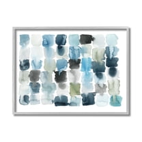 Stupell Industries Ocean Inspired Abstract Tiles Blue Green Watercolor Abstract Painting Gray Framed Art Print Wall Art, 16 x 20