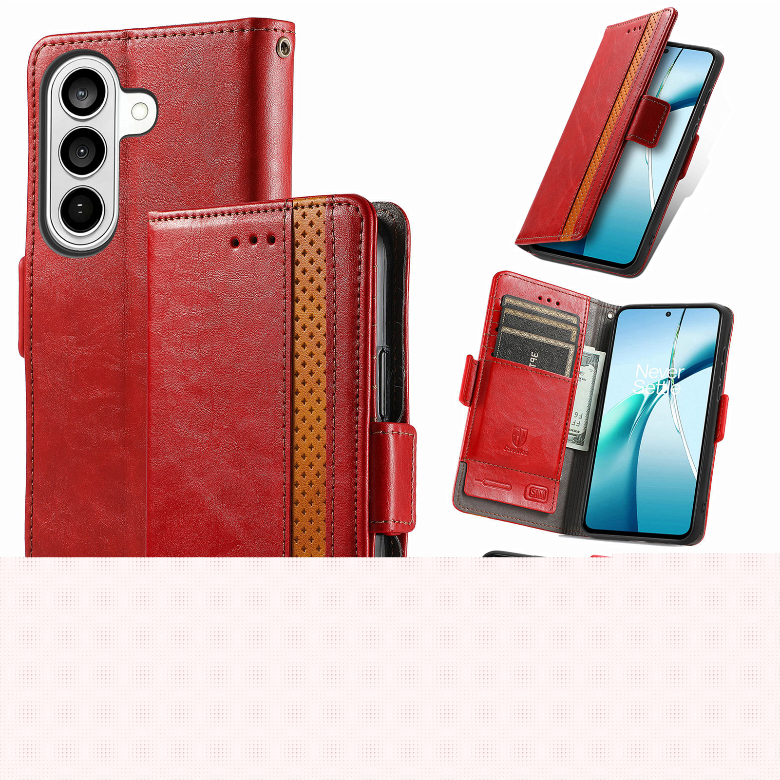 Business Style Wallet Case for Samsung Galaxy S26, RFID Blocking Premium PU Leather Full Protection Magnetic Buckle Flip Kickstand Shockproof Phone Case with ID Credit Card Slots,Red