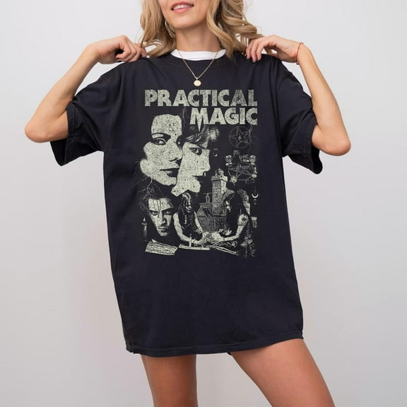 Practical Magic Vintage Graphic Tee. Witch Movie Night Shirt. Witchy Gift. 90's Style. Halloween Horror Gift. Washed T-shirt