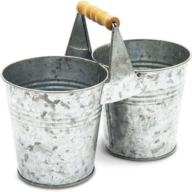 Small Galvanized Metal Buckets Double Tin Pails With Wooden Handles For Rustic Farmhouse Home Decor 10 X 5 7 In Com - Galvanized Tin Home Decor