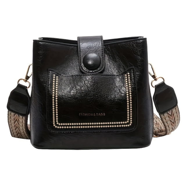 LHSHID Minimalist Bucket Bag Solid Color Versatile Work Bag Single Shoulder Crossbody With Broad Strap