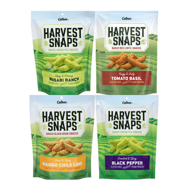 Variety Pack Harvest Snaps Veggie Chips, 4 Flavor Assortment - Wasabi Ranch, Tomato Basil, Mango Chili Lime, Black Pepper - Healthy Baked Veggie Snack, Gluten-Free, High Fiber, 4 Pack