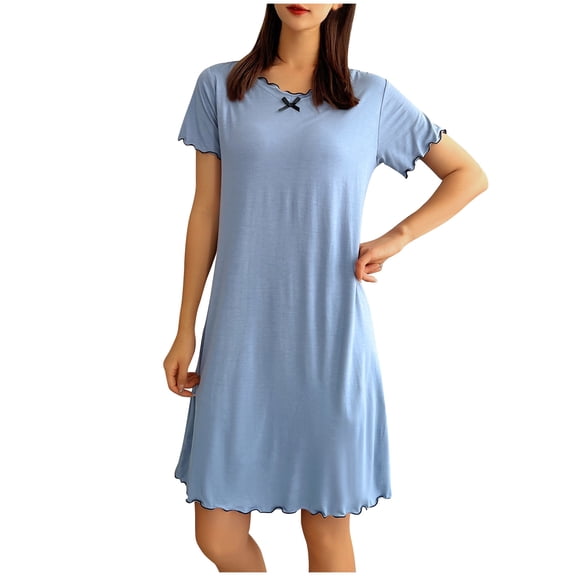 Aofany Pajamas Dress For Women Nightgown Women's Home Dress Thin Style Short Sleeve Sleepwear With Chest Pad