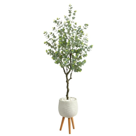 Nearly Natural 70in. Eucalyptus Artificial Tree in White Planter with Stand