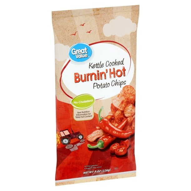 Great Value Kettle Cooked Burnin' Hot Potato Chips, 8 oz