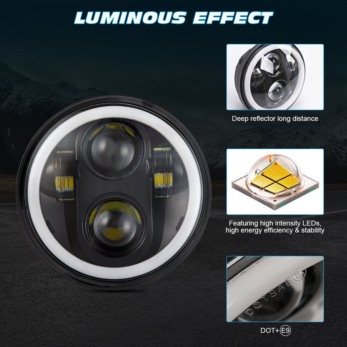 5.75" (5-3/4") LED Headlights with Hi/Lo Beam & Angle Eyes - Fit Chevy Impala/El Camino,4X