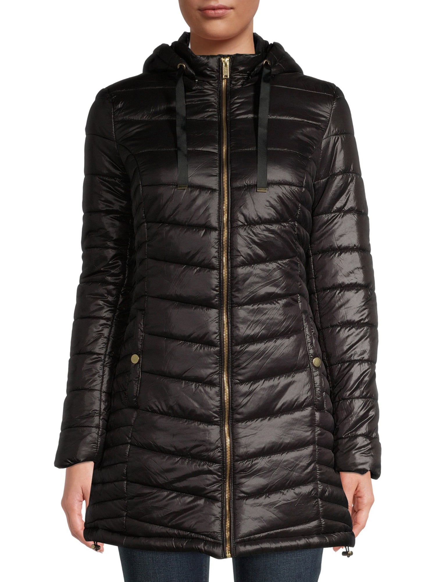 black midi coat with hood