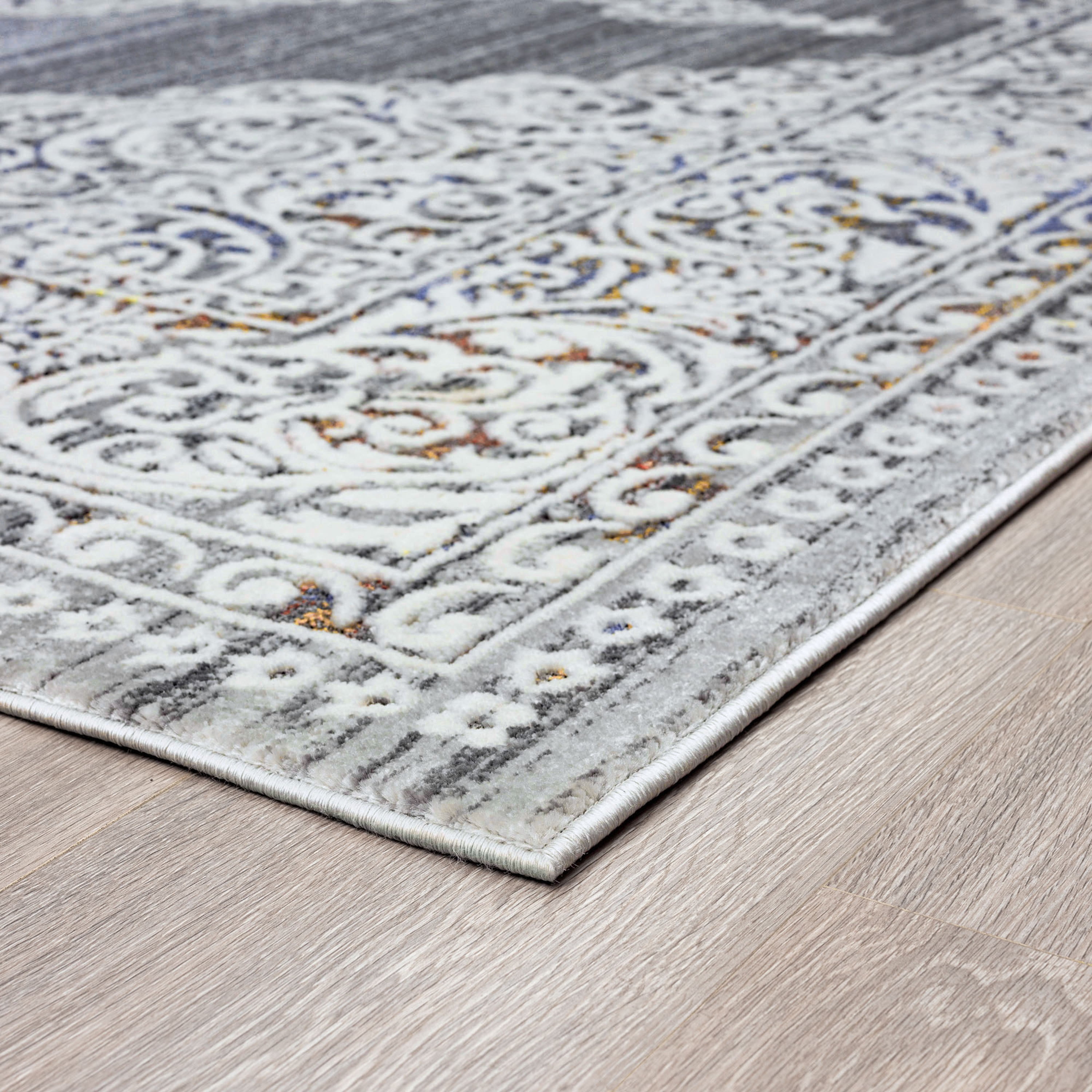 Traditional 8x10 Area Rug (7'10'' x 10'2'') Medallion Gray, Teal Living Room Easy to Clean