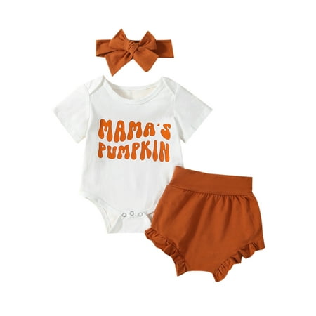 

Wassery Baby Girls Halloween Shorts Sets White Short Sleeve Letter Print Romper and Ruffle Shorts Headband Sets 3M 6M 12M 18M 24M Infant Newborn 3PCS Summer Outfits