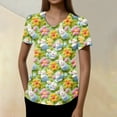 thumbnail image 5 of IYYVV Easter Scrubs Top for Women with Pockets Easter Eggs Bunny Rabbit Printed Fun Medical Proffesional V Neck Short Sleeve Working Shirts Plus Size Orange 4XL, 5 of 6