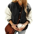 thumbnail image 2 of Yangnuo Womens Trendy Warm Fleece Sleeves Buttoned Condury Jackets Women Casual Loose Splicing Round-neck Long Sleeved Flannel Jacket Parkas Coat, 2 of 6