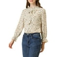 thumbnail image 4 of Allegra K Women's Bow Tie Ruffle Collar Button Down Long Sleeve Floral Blouse, 4 of 5