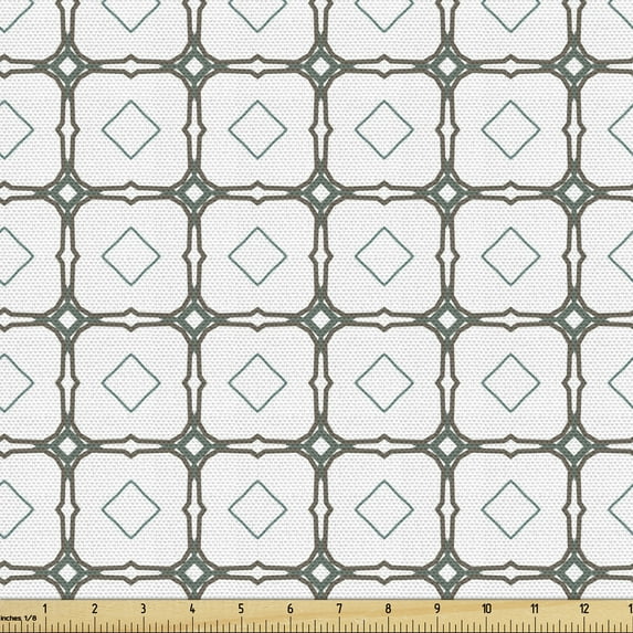 Modern Fabric by the Yard Upholstery, Geometrical Concept Concentric Rhombuses and Squares Along Stripes Abstract Art, Decorative Fabric for DIY and Home Accents, Multicolor by Ambesonne