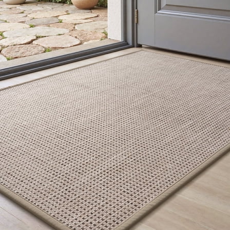 FEELHOME Door Mats for Inside 24"x35" Non Slip Rubber Welcome Mat for Inside Low-Profile Dirt Trapper Indoor Door Mats for Entryway Absorbent Washable Entry Rug Floor Mats Beige