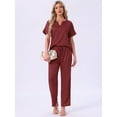 thumbnail image 4 of DARING DIVA Satin Pajamas Silky Short Sleeve V Neck Shirt Long Pant Set XL Red, 4 of 7