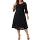 thumbnail image 1 of Vestido de encaje de talla grande para mujer Agnes Orinda, con escote en V, mangas 3/4, midi, estilo swing, para bodas y damas de honor, 2X, negro, 1 of 6