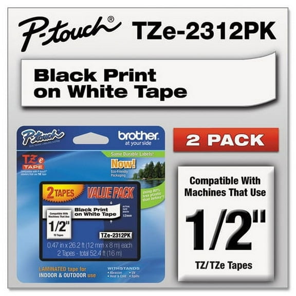 Tze Standard Adhesive Laminated Labeling Tapes, 0.47" X 26.2 Ft, Black On White, 2/pack | Bundle of 5 Packs