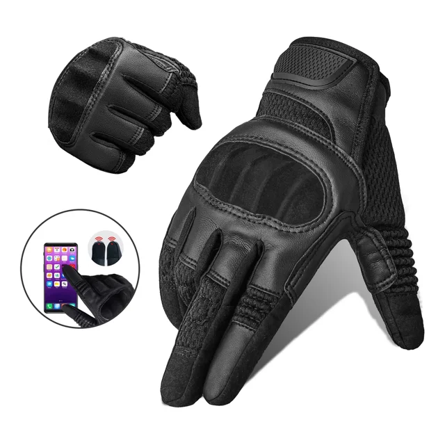Guantes De Cuero Para Moto Pantalla Táctil Guantes, Negro