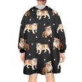 thumbnail image 2 of Wearable Oversized Blanket,Bulldog Dog and Footprints Wearable Blanket Hoodie for Adults,Cozy Hooded Blankets with Super Pockets,Super Warm Fuzzy Pullover for Women & Men, 2 of 6