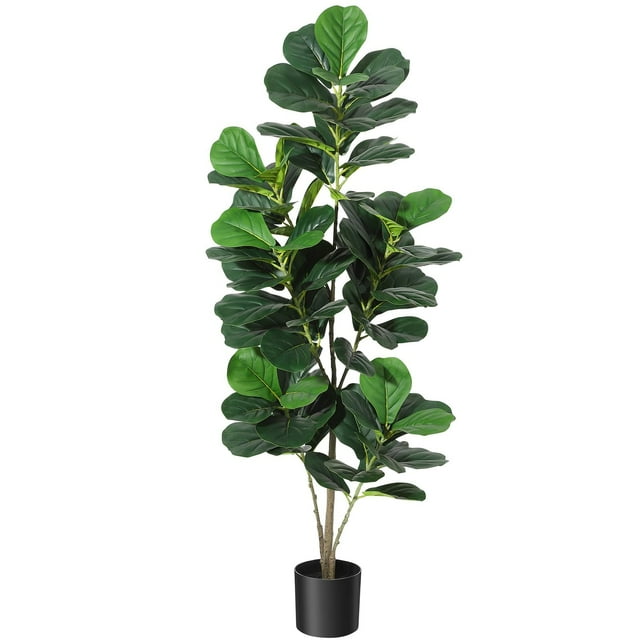 Artificial Fiddle Leaf Fig Tree in Black Pot - Fake Fiddle Leaf Fig Plant for Indoor Home Office Living Room Decor | Modern Decorative Artificial Tree