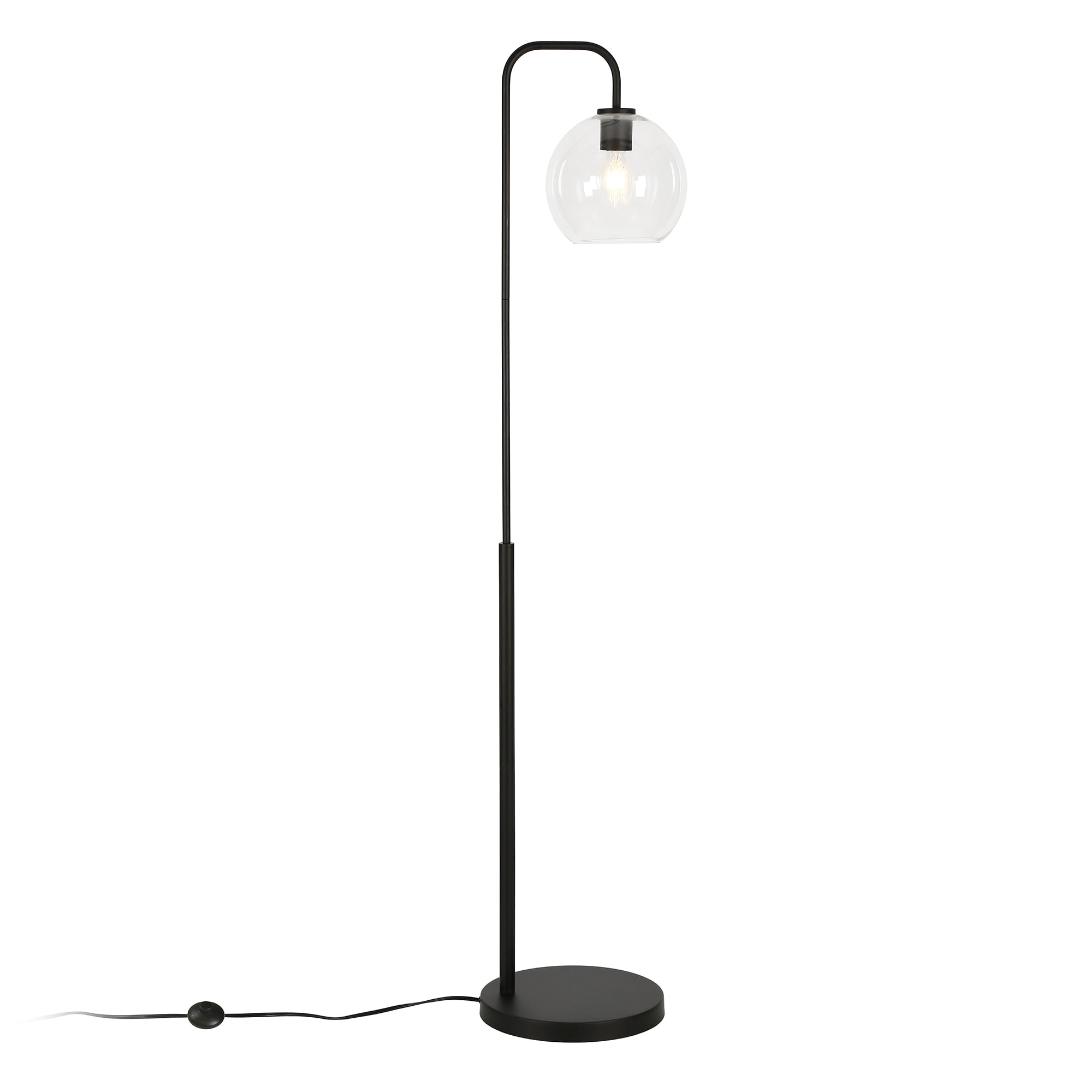 Evelyn&Zoe Harrison Arc Floor Lamp with Glass Shade, Blackened Bronze/Clear