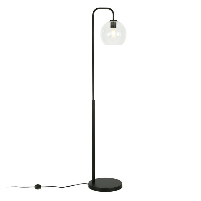 Modern, Industrial standing floor lamp in contemporary blackened bronze,  brass with clear glass shade, for Living Room, Dining Room, Bedroom, Office