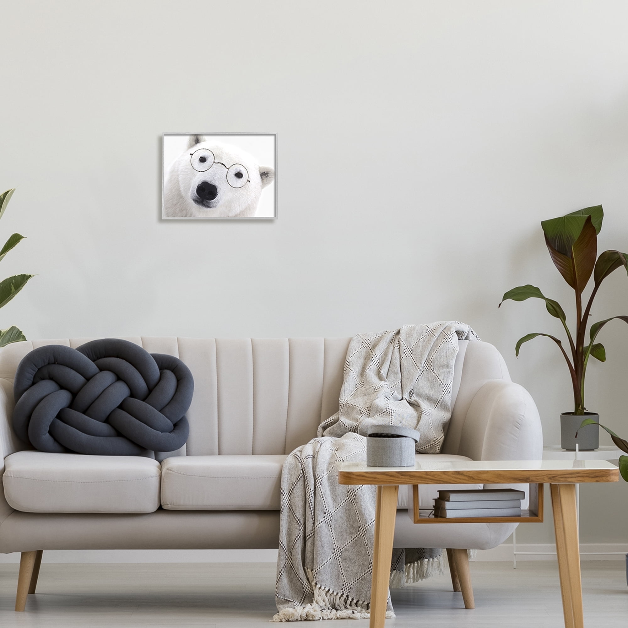 Stupell White Polar Bear Glasses Animal Animals & Insects Painting Gray Framed Art Print Wall Art