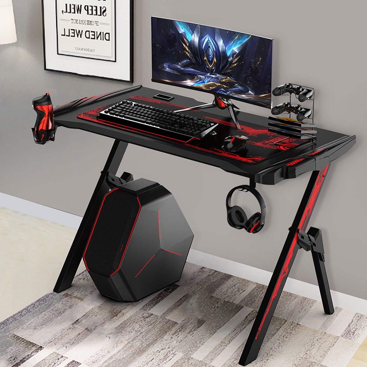 Bigsalestore R-Shaped Computer Gaming Desk PC Gaming Table Home Office