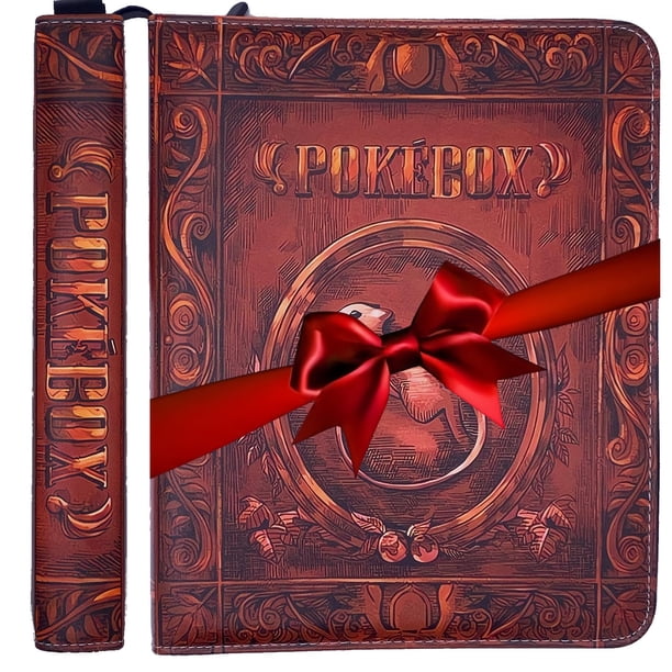 Trading Card Binder, 400 Pockets, 4-Pocket Zipper Album Holder, Red (brown, 400)