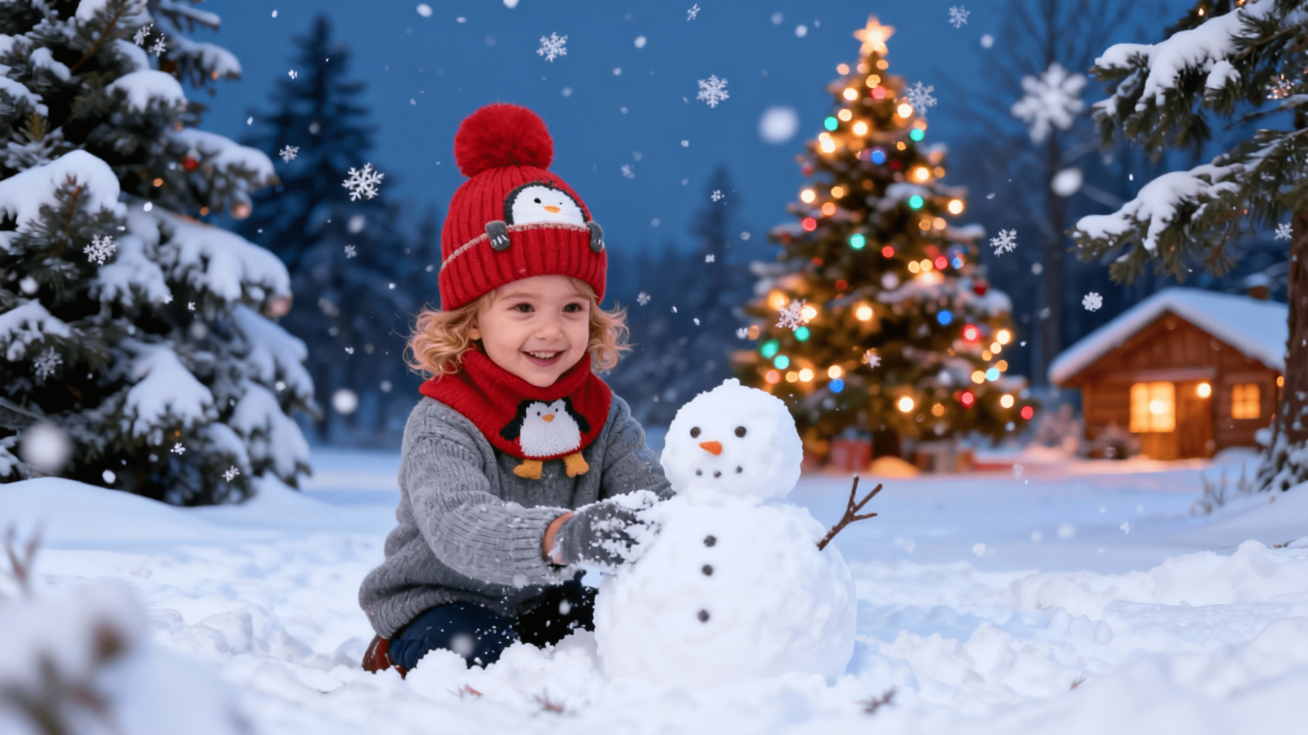 Baby Kids Winter Warm Hats, Infant Toddler Children Pom Pom Beanie Knit Cap Girls Boys-2 piece