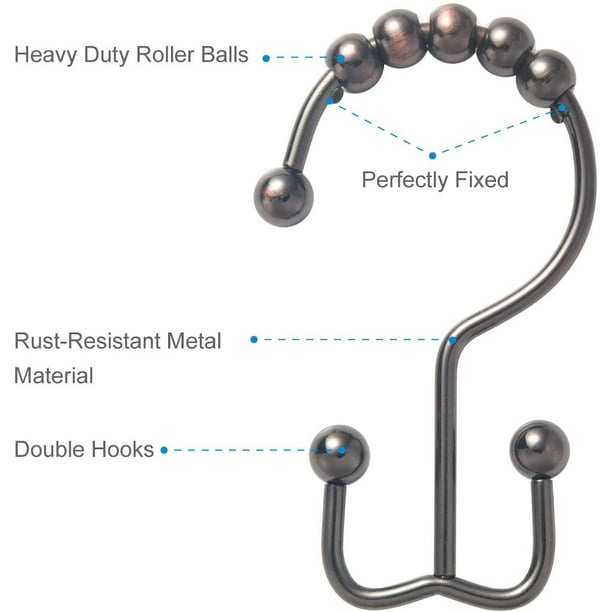 Rust-Resistant Metal Shower Curtain Rings - Double Hooks for