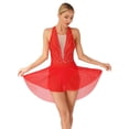 thumbnail image 2 of Oyolan Figure Ice Skating Dress for Women Sleeveless Glitter Rhinestones Mesh Splice Leotard Red XL, 2 of 5